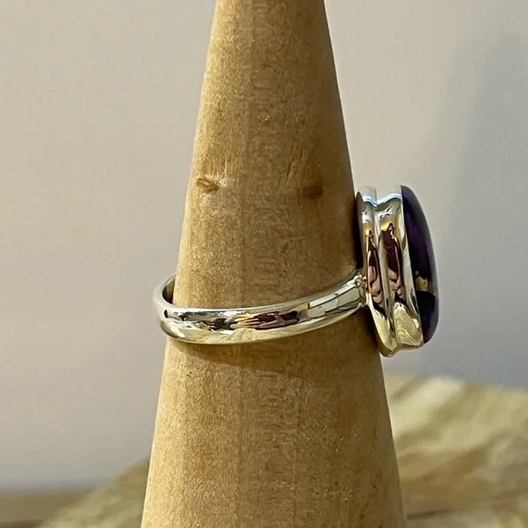 SOLID 925 SILVER PURPLE DAHLIA COPPER SPINY TURQUOISE GEMSTONE RING SIZE 8.25 - Picture 2 of 9